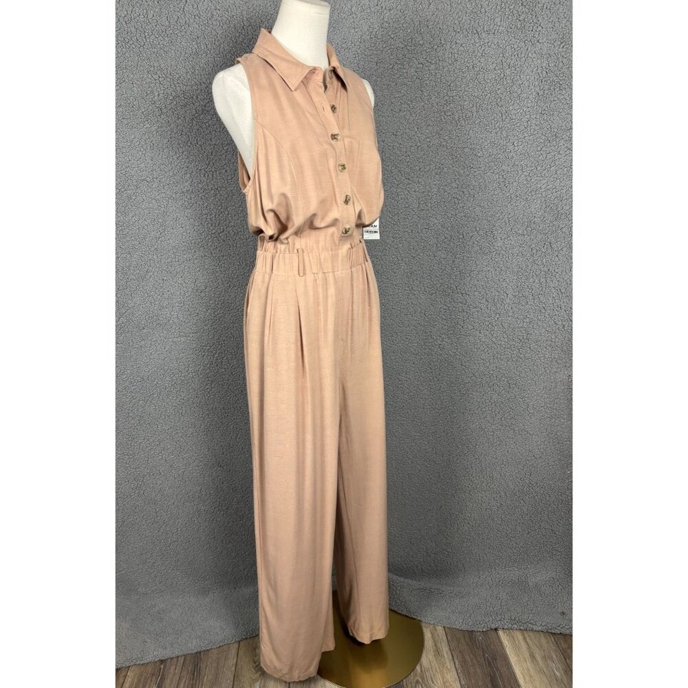Bar III Women's Latte Café Sleeveless Button-Front Jumpsuit Size Medium NWD - Picture 3 of 8